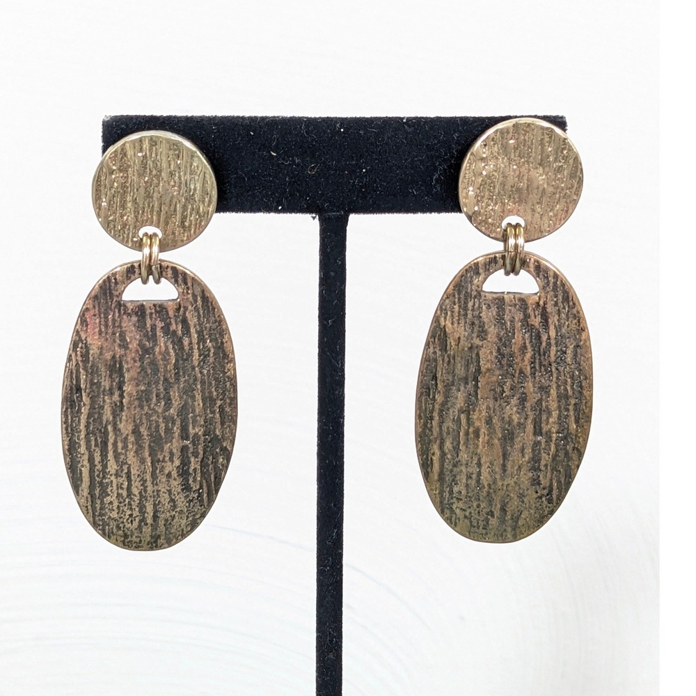 Chico's Gold & Bronze Tone Distressed Textured Oval Dangle Earrings Pierced